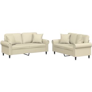 - Loungeset - 2 Persoons Bank - Salonset - Kunstleder Bank - Creme Bank