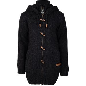 Gebreid Wollen Dames Vest van Schapenwol met Polyester Fleece voering en afneembare capuchon - SHAKALOHA - W Woodcord DLX Antracite S