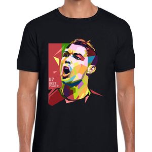 Cristiano Ronaldo Uniseks T-Shirt - Zwart - Maat S - Korte mouwen - Ronde hals - Normale pasvorm - CR7 - Voetbal - Voor mannen & vrouwen - Kado - Veldman prints & packaging