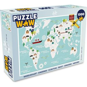 Puzzel Wereldkaart - Kinderen - Vliegtuig - Boot - Jongens - Meisjes - Legpuzzel - Puzzel 1000 stukjes volwassenen