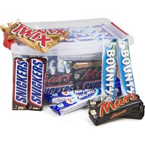 Chocolade Box met Mars chocolade repen - 50 stuks - Bounty, Milky Way, Mars, Snickers en Twix - 2520g