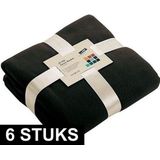 6x Fleece dekens/plaids zwart 130 x 170 cm - Woondeken - Fleecedekens