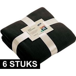 6x Fleece dekens/plaids zwart 130 x 170 cm - Woondeken - Fleecedekens