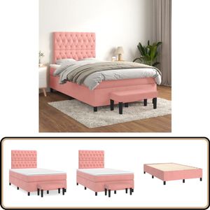 vidaXL Boxspring met matras - Fluweel - 120x200 cm Boxspring Bed - Fluweel Bed - Rozerood Bed - Tweepersoons Bed - Adjustable Headboard