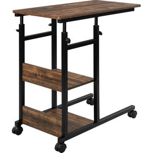 Salontafel Op Wielen - Bijzettafel - Hoogte Verstelbaar - Laptop Tafel - Zwart - Bruin - Hout & Metaal - Industriële tafel - 80 x (76-96) x 40 cm