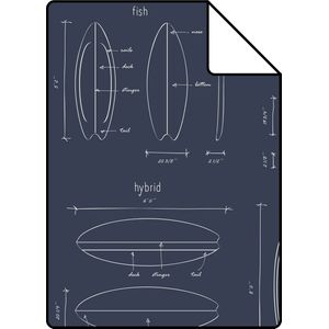 Proefstaal ESTAhome behang technische tekeningen van surfplanken donkerblauw - 128871 - 26,5 x 21 cm