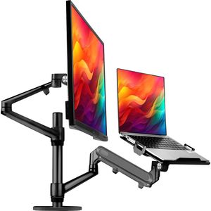 LEVANTU® Monitor arm voor laptop scherm – Monitorbeugel met Gasveer voor 2 schermen – Monitor Standaard – Laptop Standaard – Verstelbaar– Laptop Arm zwart - Gasveer