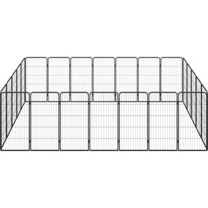 vidaXL Hondenkennel 24 panelen zwart staal Hondenkennel - Hondenverblijf - Buitendoggehok - Metalen Hondenkennel - Hondenkooi