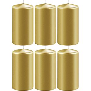 6x Metallic gouden cilinderkaarsen/stompkaarsen 6 x 10 cm 36 branduren - Geurloze kaarsen metallic goud - Woondecoraties