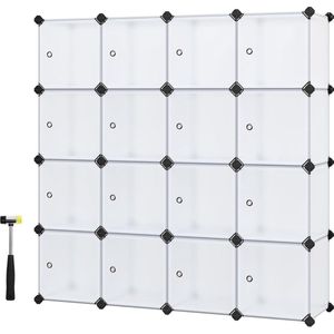 15 Cube DIY Shelving System - Kunststof kast met deuren - Witte stal - Eenvoudig te monteren - Grendelloze rekken - LPC44BS opbergrek