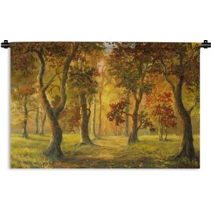 Wandkleed Bossen en bomen illustratie - Een illustratie van een bos in de herfstzon Wandkleed katoen 60x40 cm - Wandtapijt met foto