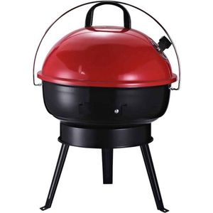 Ketelgrill Houtskoolgrill Windscherm Statiefvoet Camping Picknick Draagbaar Metaal Zwart + Rood