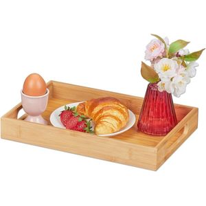 Dienblad van bamboe 30x20 cm - serveerblad met grepen en hoge rand - rechthoekig naturel wooden tray