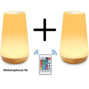 2 stuks (set) USB Oplaadbaar Nachtlampje Met Afstandsbediening, Wit Warm licht en 13 RGB kleuren - Wake-up Light - Sfeerlamp - LED verlichting - Leeslamp - Tafellamp - Bedlamp voor Baby, Kinderen & Volwassenen - Dimbaar - Touch Control - 15CM