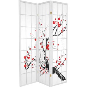 Fine Asianliving Japanse Kamerscherm B135xH180cm 3 Panelen Shoji Rijstpapier Wit - Sakura