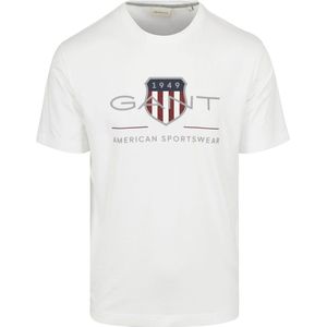 Gant - T-shirt Logo Wit - Heren - Maat 3XL - Regular-fit