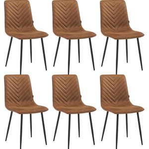 Colenis® - Senny Eetkamerstoel - Set Van 6 - Cognac - Microfiber - Industrieel - Eetkamerstoelen
