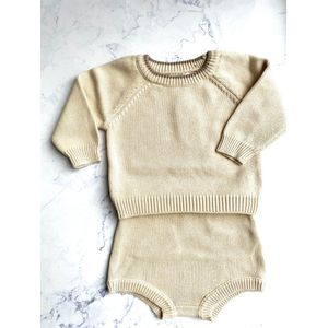 Omer en Odille - gebreid setje met trui en broek - beige - 6-12 maanden