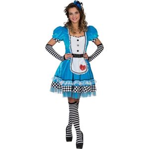 Funny Fashion - Alice In Wonderland Kostuum - Alice Uit Het Sprookjes Wonderland - Vrouw - Blauw - Maat 36-38 - Carnavalskleding - Verkleedkleding