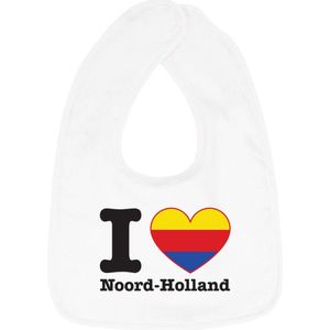 Hospitrix Baby Slabbetje met Tekst I Love Noord Holland"" | 0-3 maanden | Wit | Cadeau voor Zwangerschap | Provincies Nederland | Noord Holland