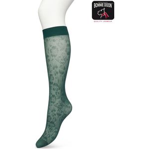 Bonnie Doon Dames Bloemen Panty Kniekousen Donker Groen maat 36/42 - Knie Kousen 20 denier - Gebloemd - Bloemen Print - Perfect draagcomfort - Fancy Flower Knee High - Kniesokken - Zakt niet af - OEKO-TEX - Donkergroen - Trekking green - BP221803.380