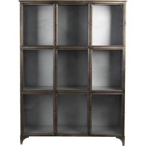 Clayre & Eef Vitrinekast 109x35x154 cm Bruin Ijzer Glas Rechthoek Opbergkast