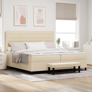 vidaXL - Boxspring - Bed - met - Matras - & - Bank - Crème - 200x200 - cm - Stof