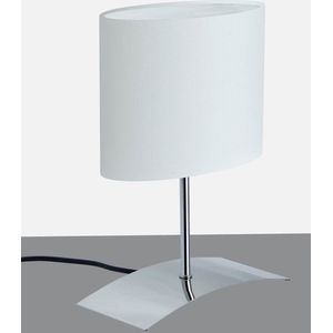 TrangoBedlampje 2018-04W *WHITE HOUSE* Tafellamp met stoffen kap in wit incl. 1x E14 fitting voor LED-lampen, vensterbanklamp, bureaulamp, tafellamp, L: 20cm – B: 10cm - H: 30cm