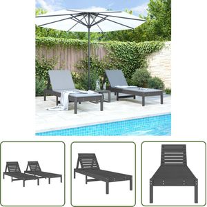 The Living Store Ligbedden 2 st 199,5x60x74 cm massief grenenhout grijs - Ligbed - Tuinstoel - Lounge Stoel - Relaxstoel - Buitendecoratie