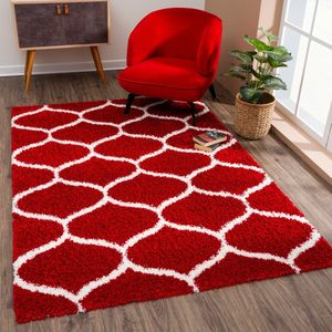 Tapijtenloods Madrid Shaggy Design Vloerkleed Rood Creme Hoogpolig- 200x290 CM