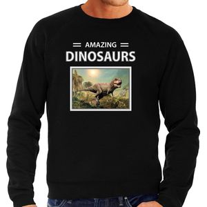 Dieren foto sweater T-rex dino - zwart - heren - amazing dinosaurs - cadeau trui Tyrannosaurus Rex dinosaurus liefhebber XL