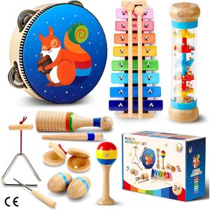 Muziekinstrumenten voor Kinderen - Houten Xylofoon en Percussieset - Educatief Speelgoed voor Ritme en Plezier - Geschikt voor Kleine Kinderen, Jongens en Meisjes
