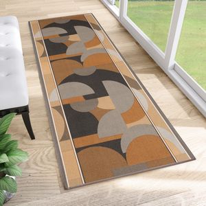 Tapiso Antislip Rubber Loper Vloerkleed Mat Bruin Beige Gang Woonkamer Rubbermat Tapijt Maat- 100x1150