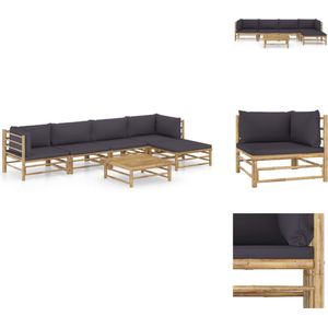 vidaXL Tuinset - Tuinsets - Loungeset - Loungesets - 6-delige Loungeset met donkergrijze kussens bamboe