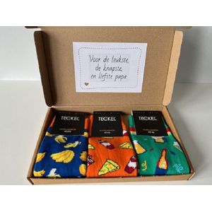 VADERDAG Fun sokken - set van 3 paar heren sokken - pizza / bier / banaan - in doosje - maat 40 tot 46 - cadeau set