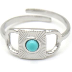 Ring met Turquoise Steen - RVS - One Size - Zilverkleurig