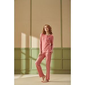 Pijadore - Grote Maten Dames Pyjama Set, Lange Mouwen, Roze - 3XL