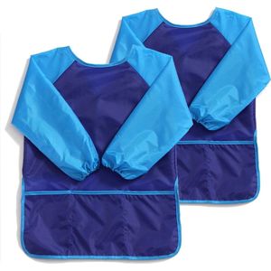 2 stuks schildersschort voor kinderen, waterdicht kinderschilderschort 7-12 jaar meisjes/jongens, knutselschort met mouwen en 3 zakken, schildersdoek voor school, kunst, koken, eten, blauw,