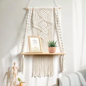 Muur Plank Houten Macrame plank Boho Decoratie - Plant Hanger - drijvende plank voor Badkamer - Woonkamer - Balkon