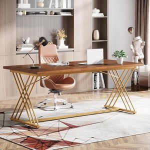 Tribesigns Bureau - Modern Bureau - Computerbureau - Computer Tafel - Bureautafel Bruin/Goud - 160 x 80 x 75 cm