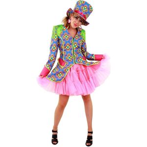 PartyXplosion - Clown & Nar Kostuum - Flower Power Slipjas Hippie Clown Vrouw - Multicolor - Maat 36 - Carnavalskleding - Verkleedkleding