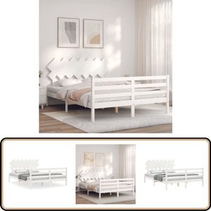 vidaXL Bedframe - Wit - Massief Hout - 140x190 cm Massief Houten Bed Frame - Wit Bed Frame - Tweepersoons Bed Frame - Bed Frame 140x190 - Bed Frame Met Hoofdbord