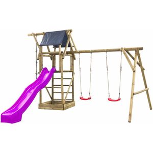 Houten Speeltoestel Niels (SwingKing) | Speeltoren met Glijbaan en Dubbele Schommel voor Buiten in de Tuin | FSC Hout - Glijbaan Violet