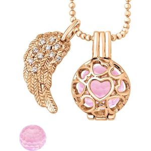 Quiges Engelenroeper 12mm Bolhouder met Ketting 70cm en Bolletje - Dames - Roségoudkleurig Hartjes - EBS12223