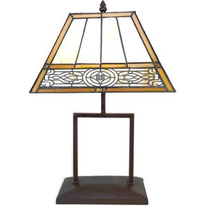 LumiLamp Tiffany Tafellamp 28x20x44 cm Beige Bruin Kunststof Glas Tiffany Bureaulamp