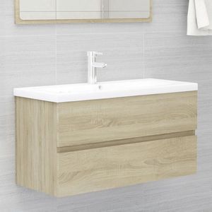 The Living Store Wastafelkast met ingebouwde wastafel bewerkt hout sonoma eiken - Wastafelkast - Badkamerspiegel - Badkameraccessoires - Sanitair - Meubilair Badkamer