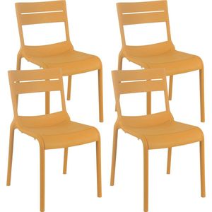 Oviala - Set van 4 mosterdgele kunststof terrasstoelen