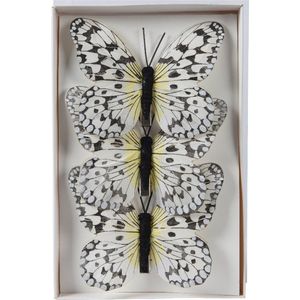 Decoris decoratie vlinders op clip - 3x - wit - 12 x 8 cm - hobbydecoratieobject