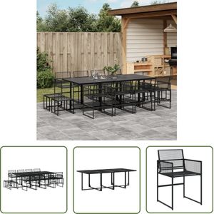 The Living Store 13-delige Tuinset poly rattan zwart - Tuinset - Buitenkamer - Eetkamerset - Lounge Set - Teak