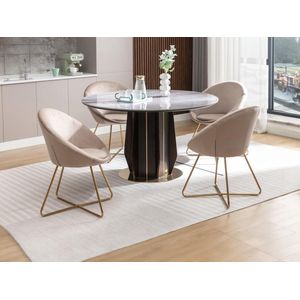 Vente-unique Set van 2 stoelen van velours en goudkleurig metaal - Beige - BURBAN L 70 cm x H 83 cm x D 57.5 cm